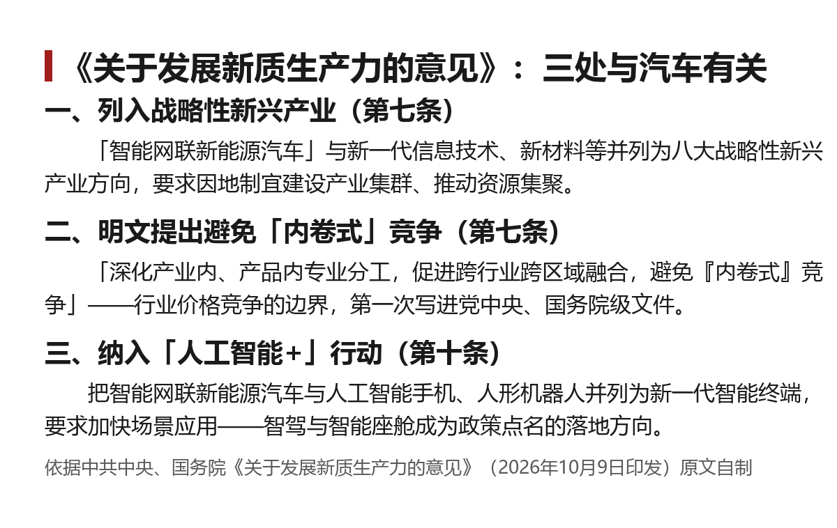 新质生产力意见里的汽车相关表述：三处值得拆开看